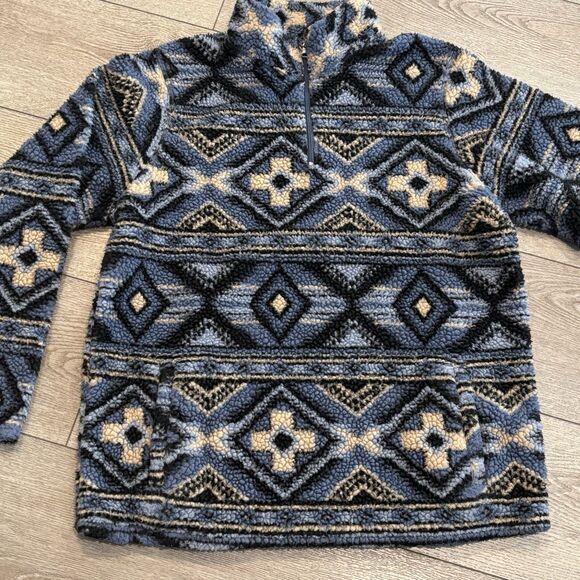 Wrangler Sweater Mens Large Blue Sherpa Aztec Western Retro Fleece Pockets - Picture 1 of 8